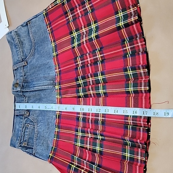 Design Lab Lord & Taylor Size M Half Denim Half Tartan Pleated Mini Skirt, NEW - Picture 5 of 9